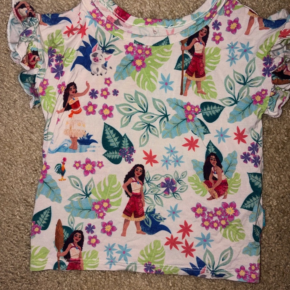 Posh Peanut White Multicolor Moana Print Ruffle Sleeve Tee